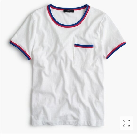 J. Crew Slub Ringer Classic Style Fall Casual Tee Shirt White Small - Picture 1 of 11